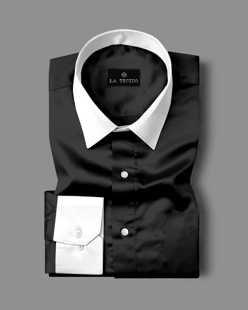 Premium Black & White Giza Satin Cotton Full Sleeve Shirt for Men