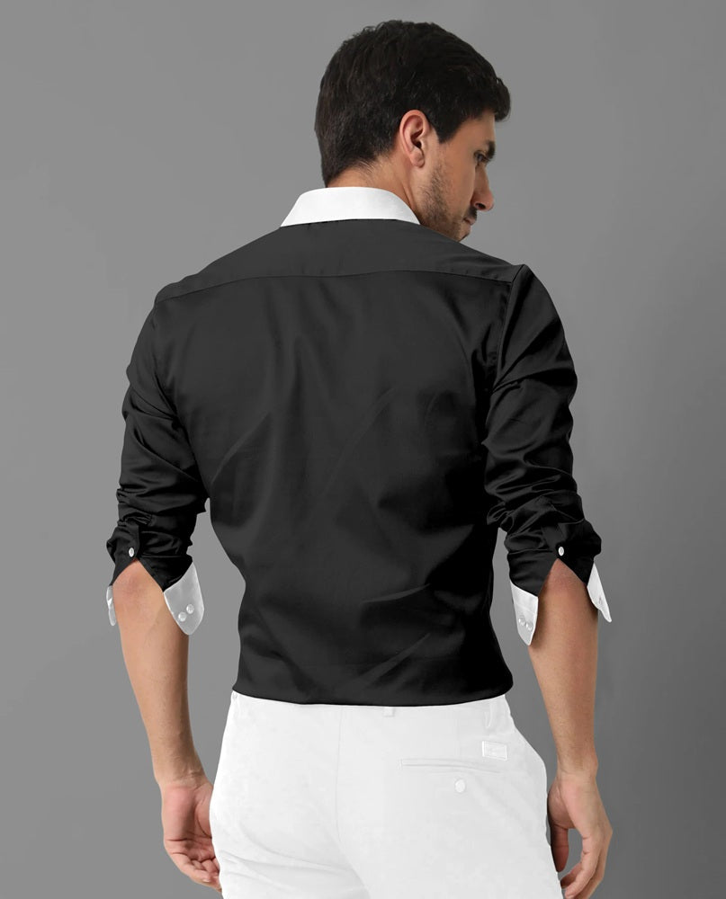 Premium Black & White Giza Satin Cotton Full Sleeve Shirt for Men