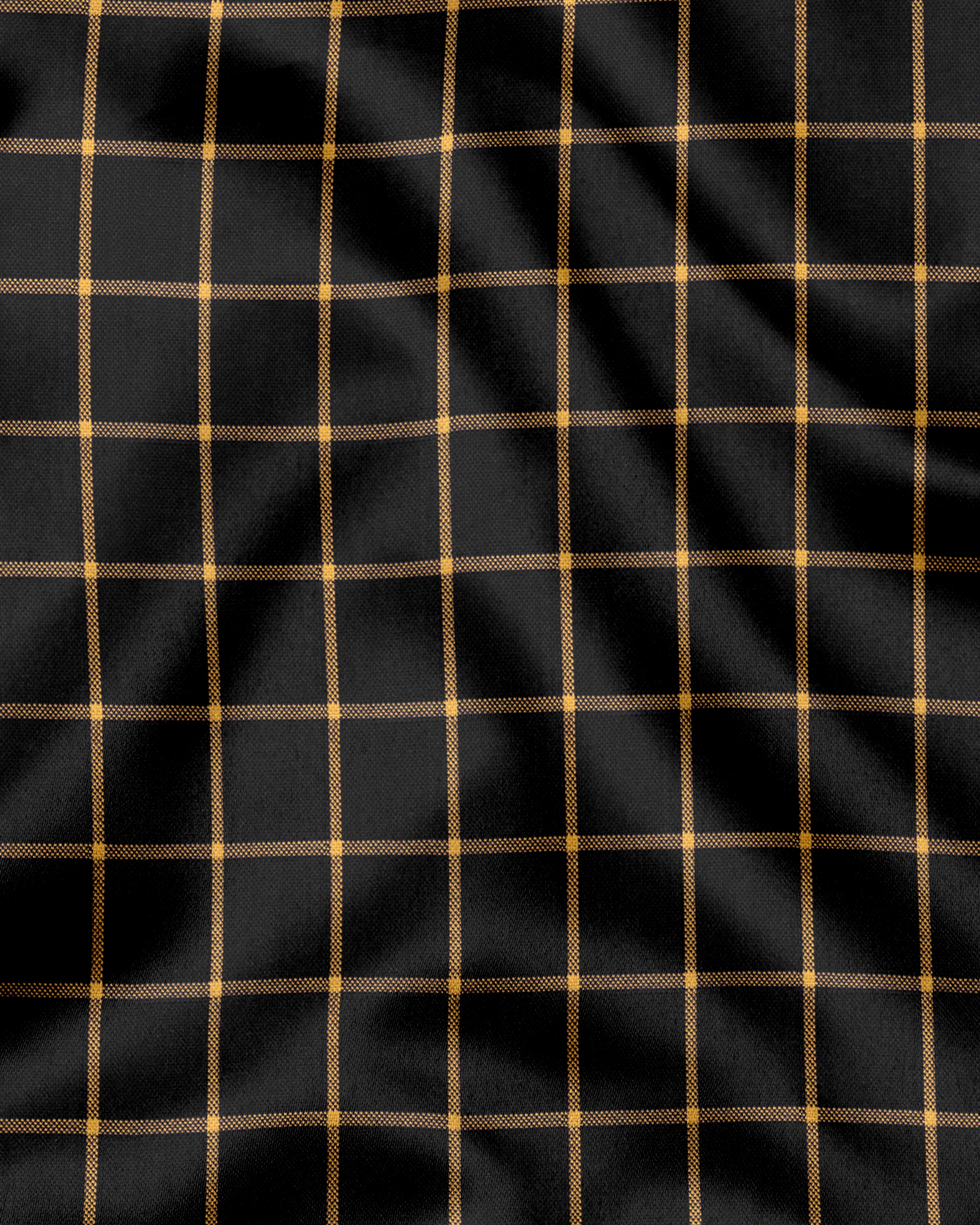 Premium Black Cotton Shirt with Bold Yellow Checks