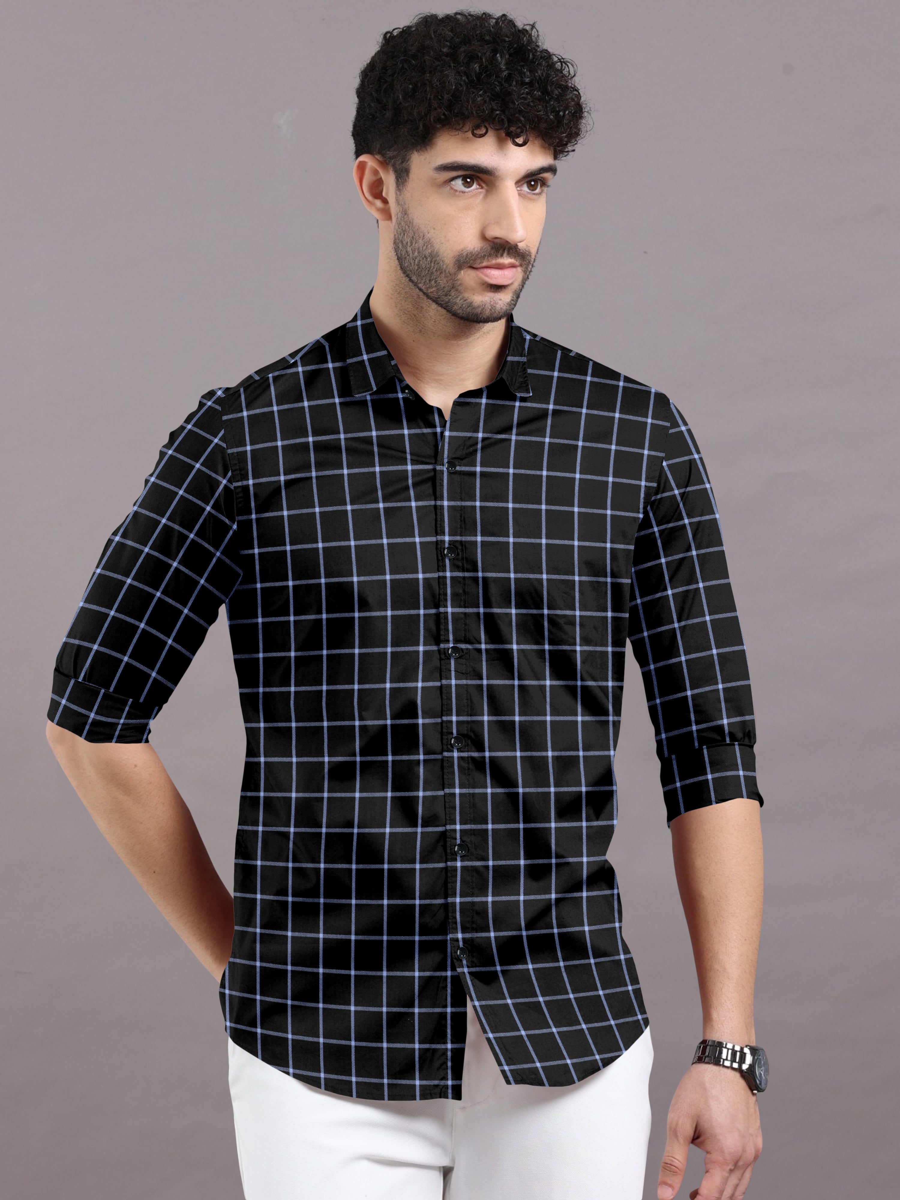 Classic Fit Blue Checks Cotton Long Sleeve Shirt