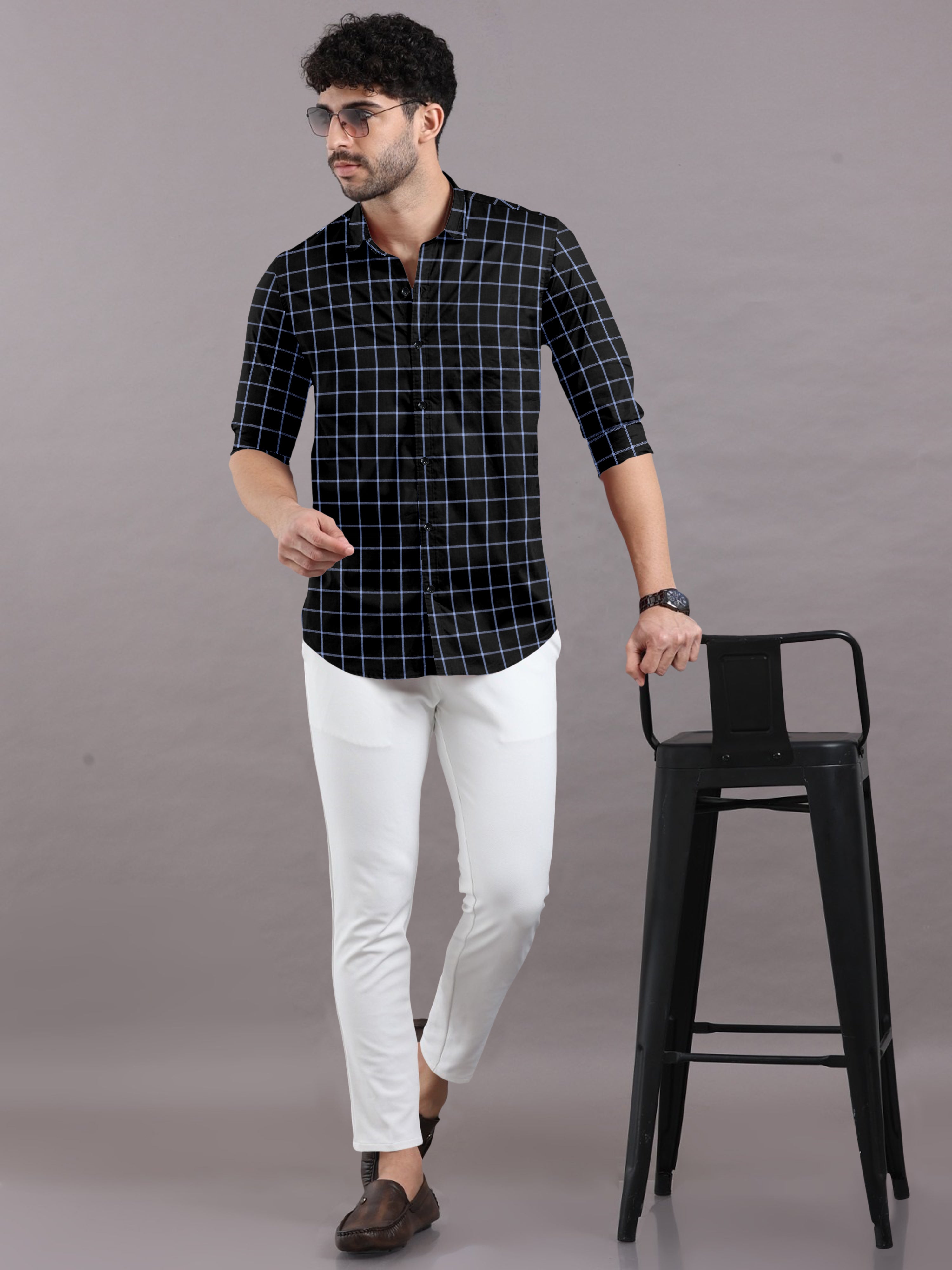 Classic Fit Blue Checks Cotton Long Sleeve Shirt