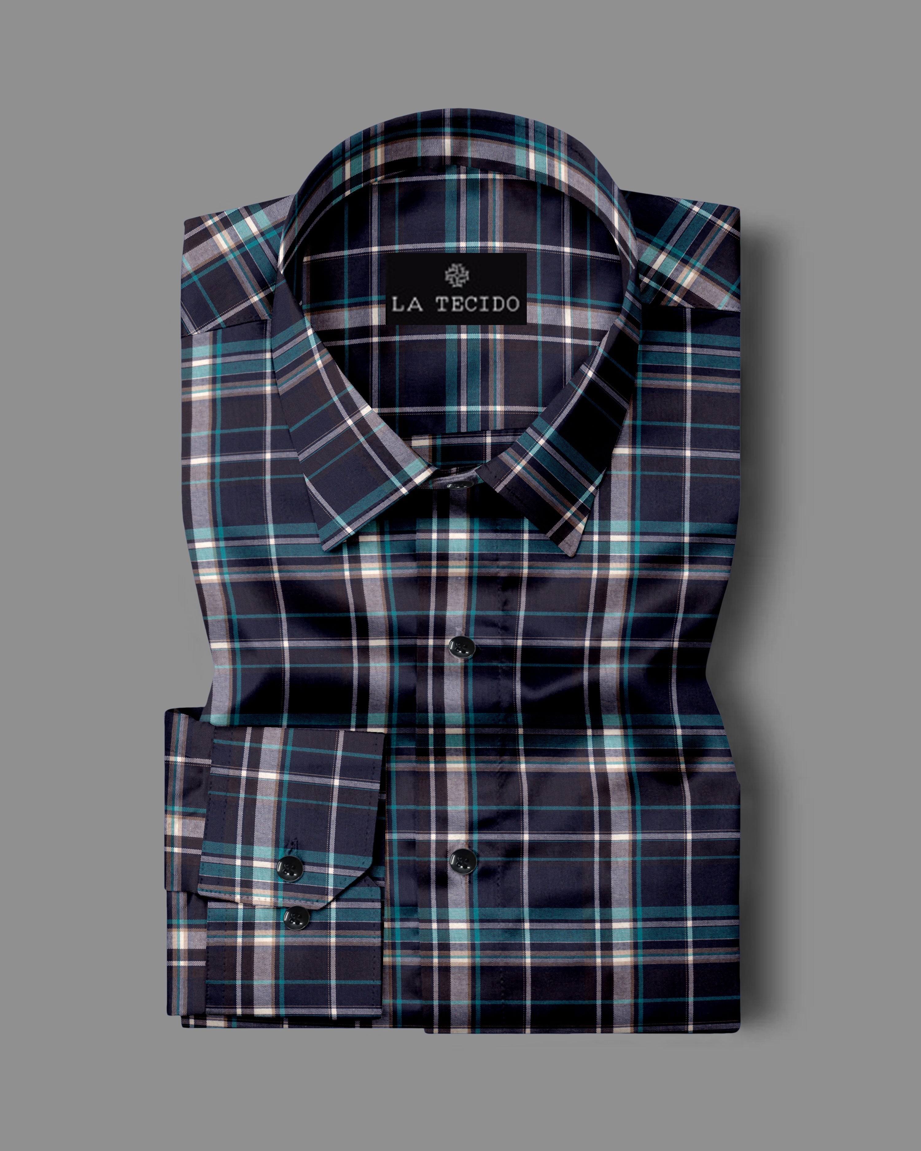 Blue Grid Pattern Cotton Shirts - Timeless White Checks
