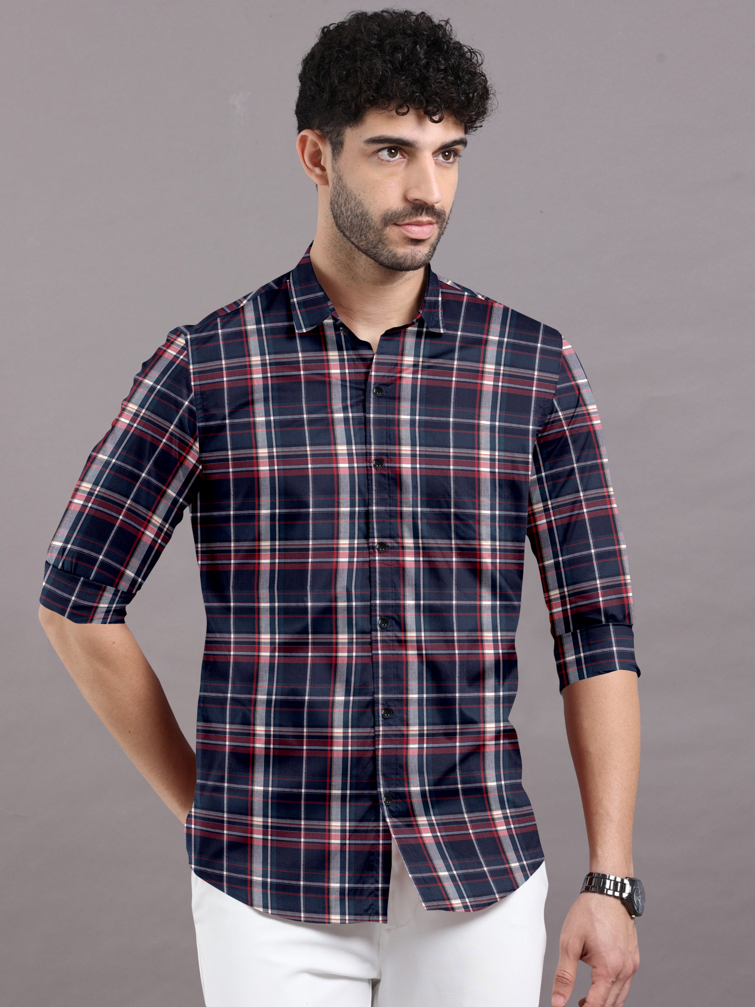 Blue & Red Checkered Cotton Shirt - Bold Pattern Design