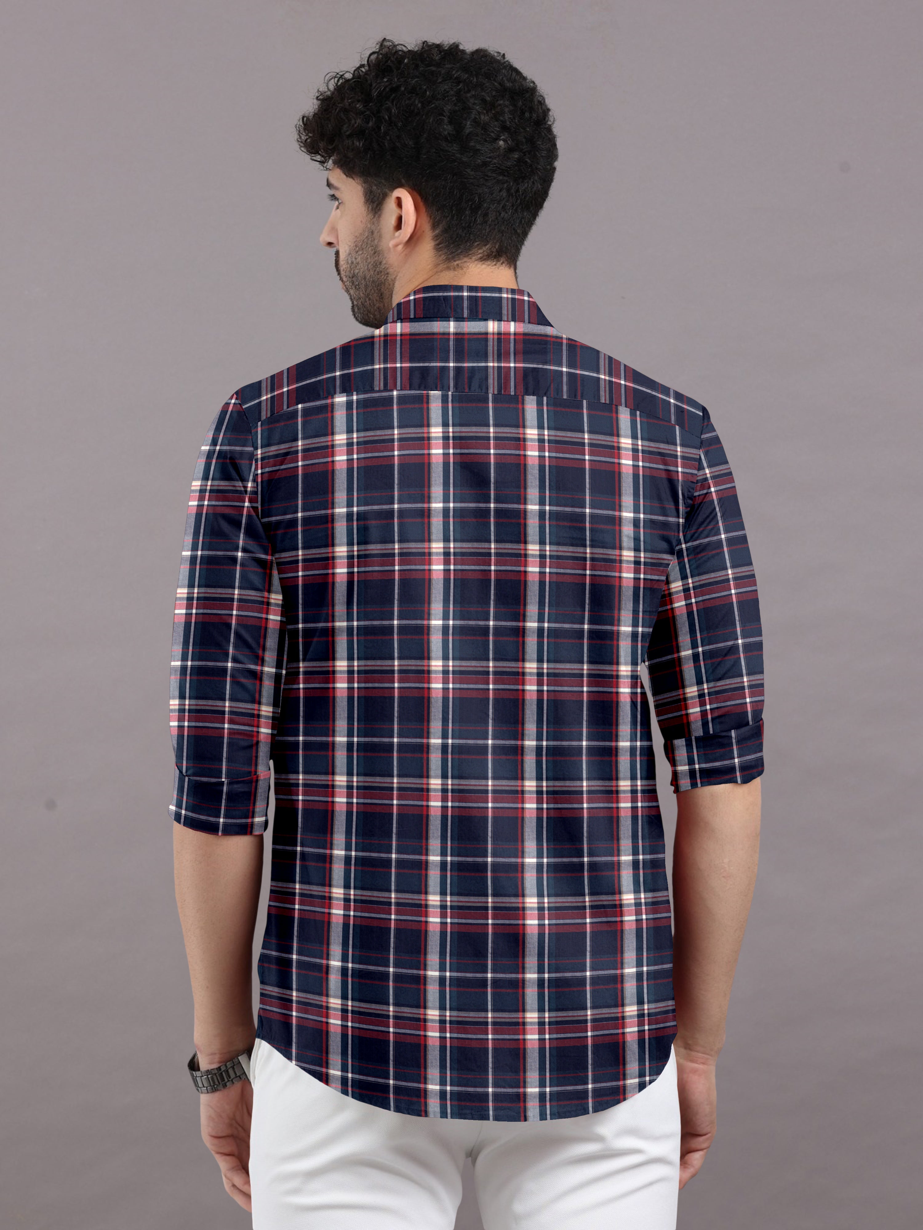 Blue & Red Checkered Cotton Shirt - Bold Pattern Design