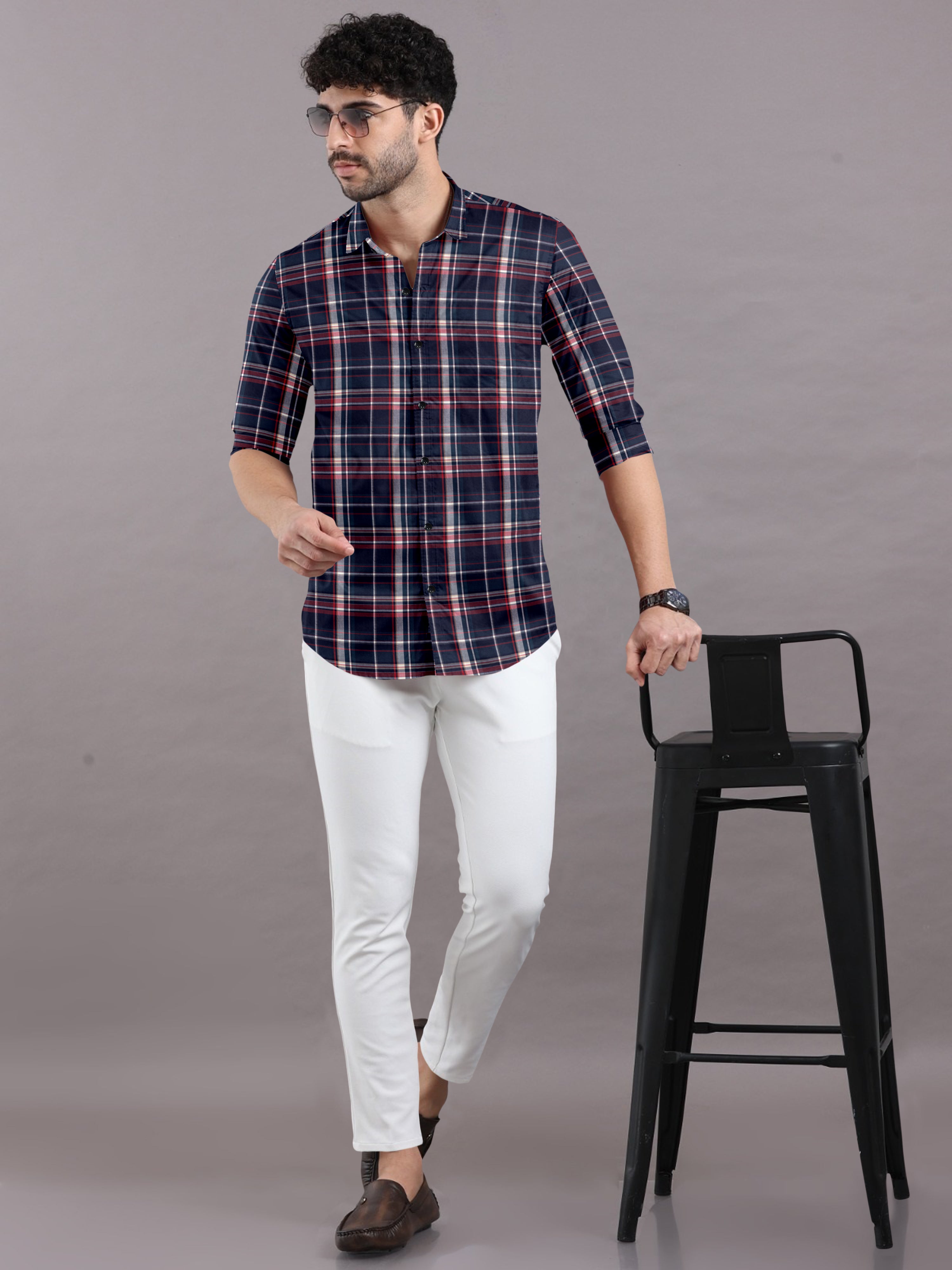 Blue & Red Checkered Cotton Shirt - Bold Pattern Design