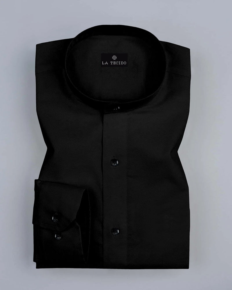 Black Giza Satin Cotton Full Sleeve and Chinese Collar Shirt For Men