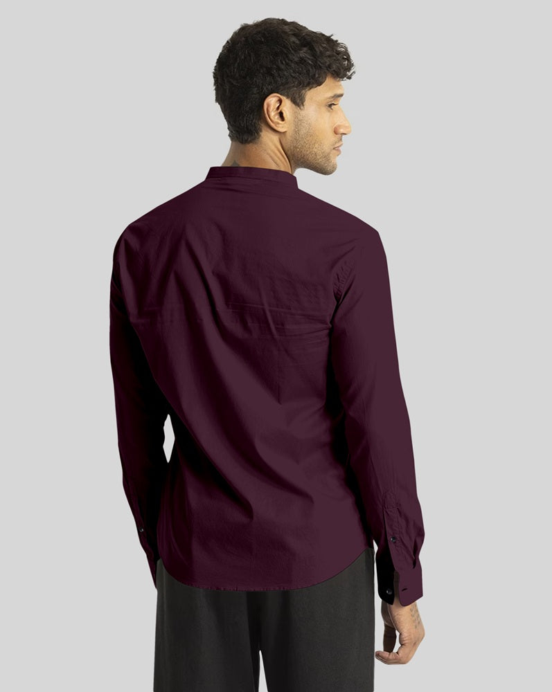 Purple Giza Satin Cotton Full Sleeve and Chinese Collar Shirt For Men