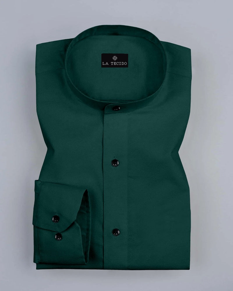 Green Giza Satin Cotton Full Sleeve and Chinese Collar Shirt For Men