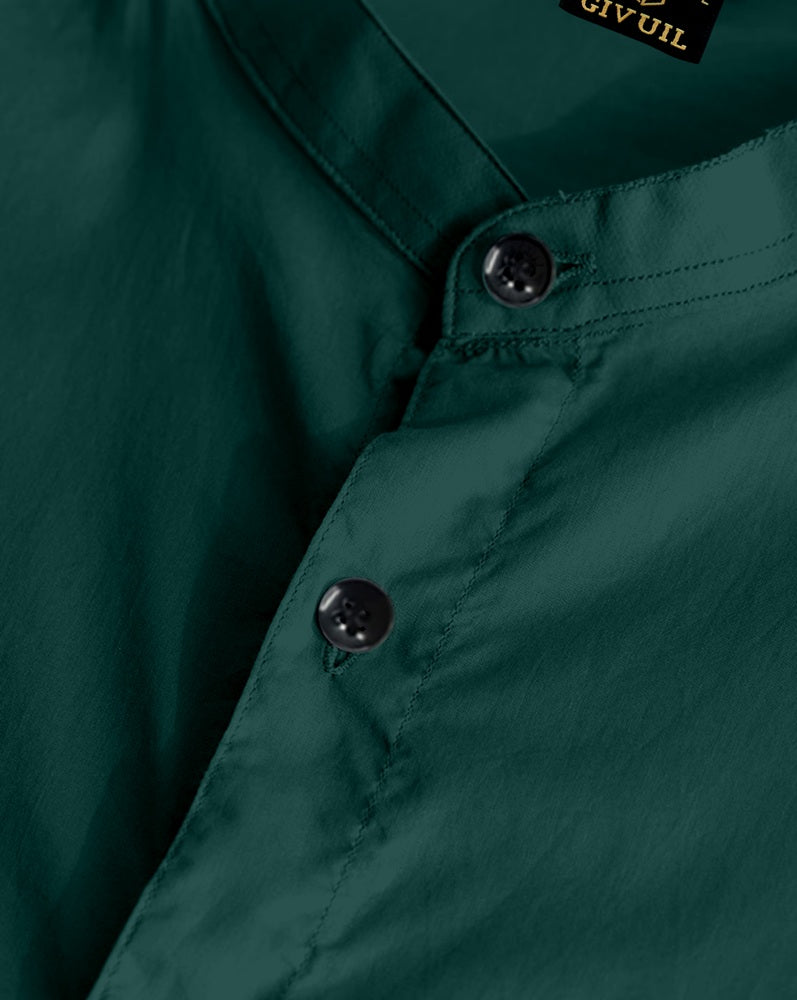 Green Giza Satin Cotton Full Sleeve and Chinese Collar Shirt For Men