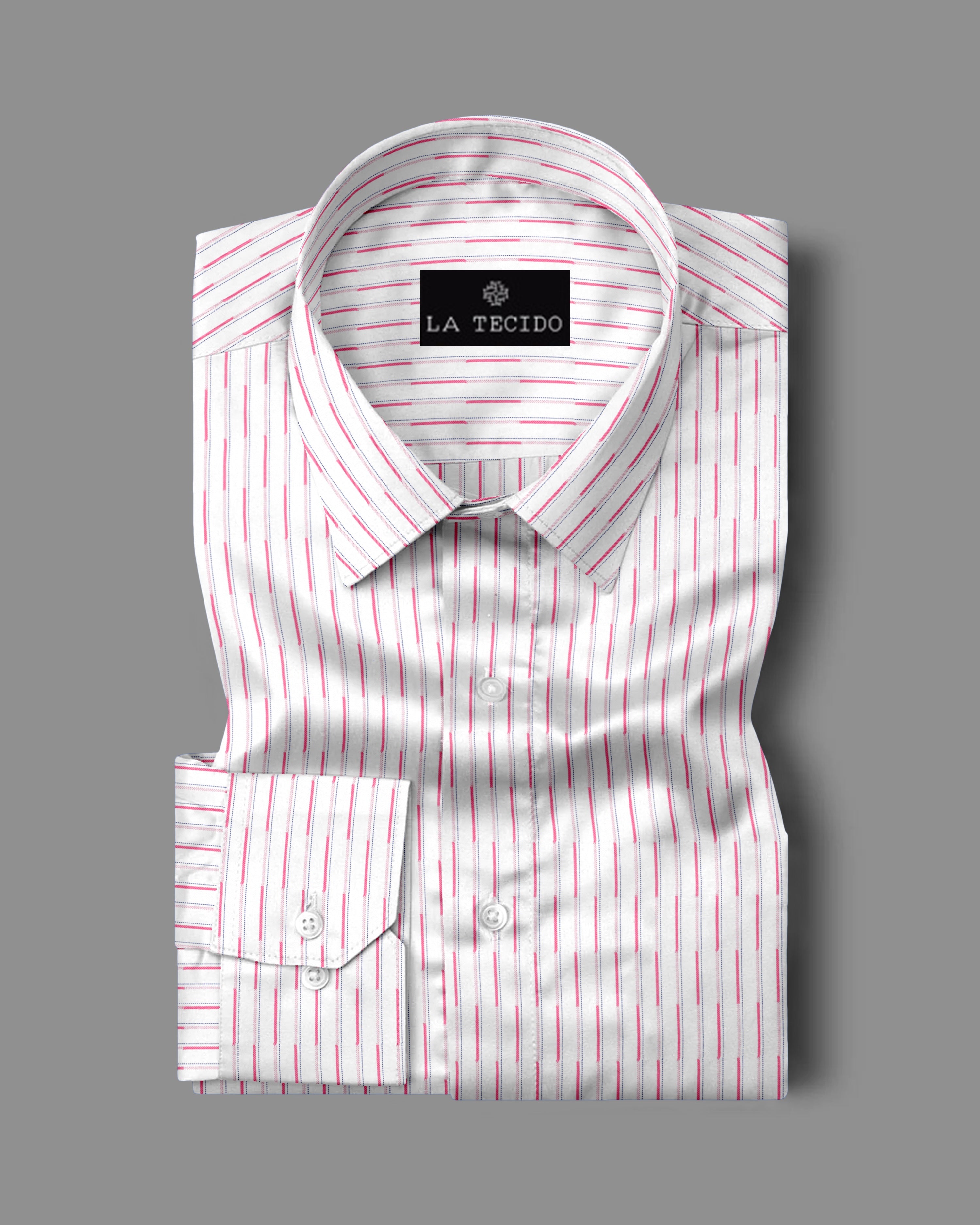 White with Red Striped Cotton Full Sleeve Shirt For Men