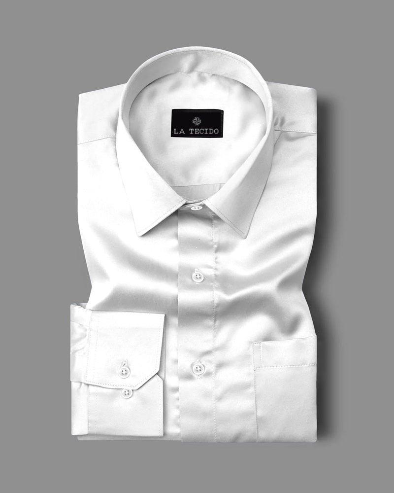 Timeless Plain White Satin Shirt in Giza Cotton