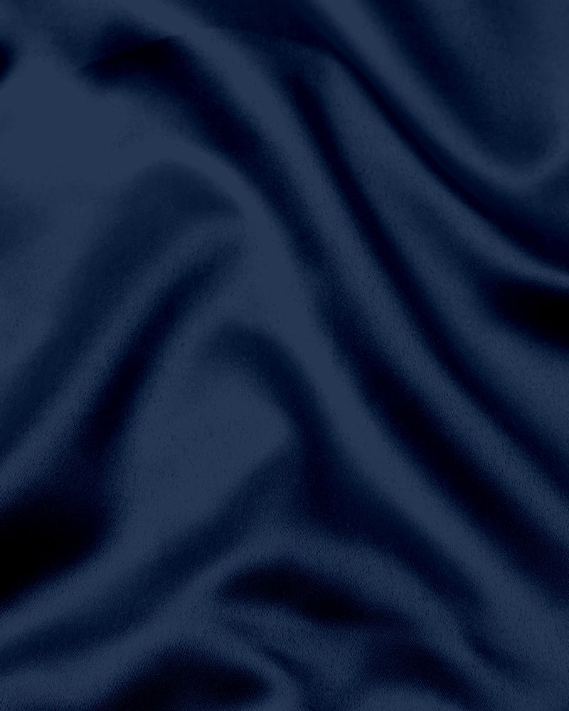 Elegant Navy Blue Egyptian Giza Satin Shirt - Formal & Casual Wear