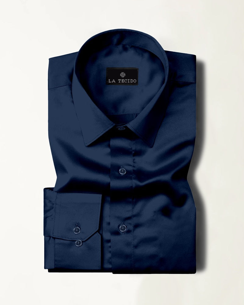 Elegant Navy Blue Egyptian Giza Satin Shirt - Formal & Casual Wear