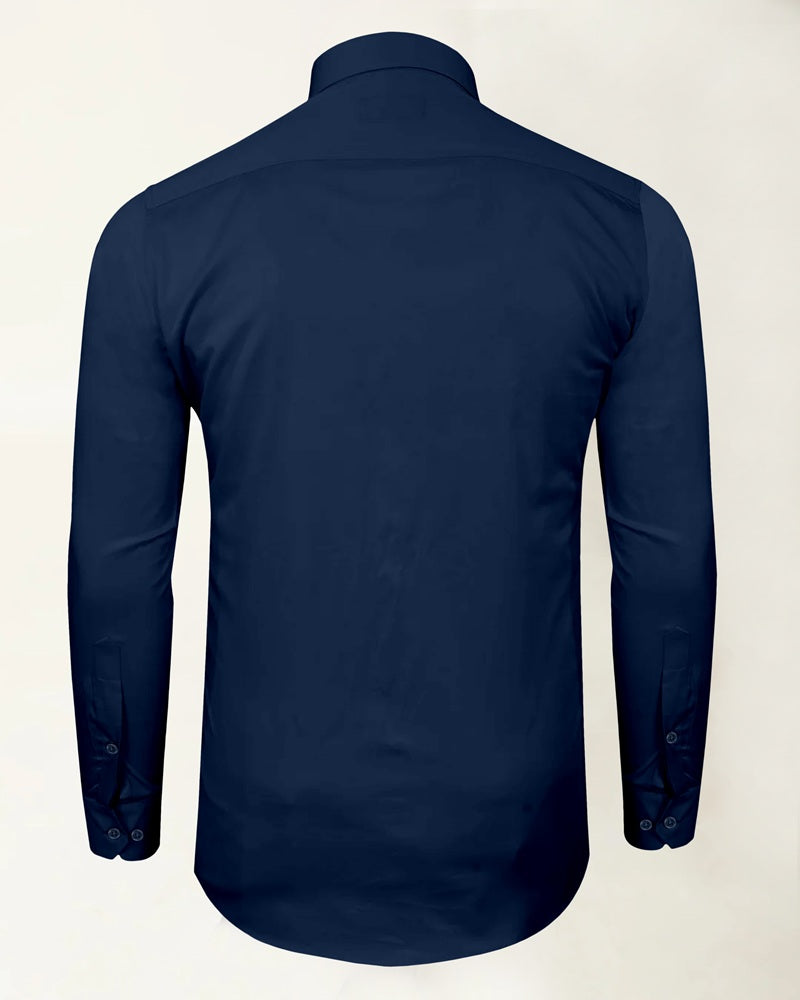 Elegant Navy Blue Egyptian Giza Satin Shirt - Formal & Casual Wear