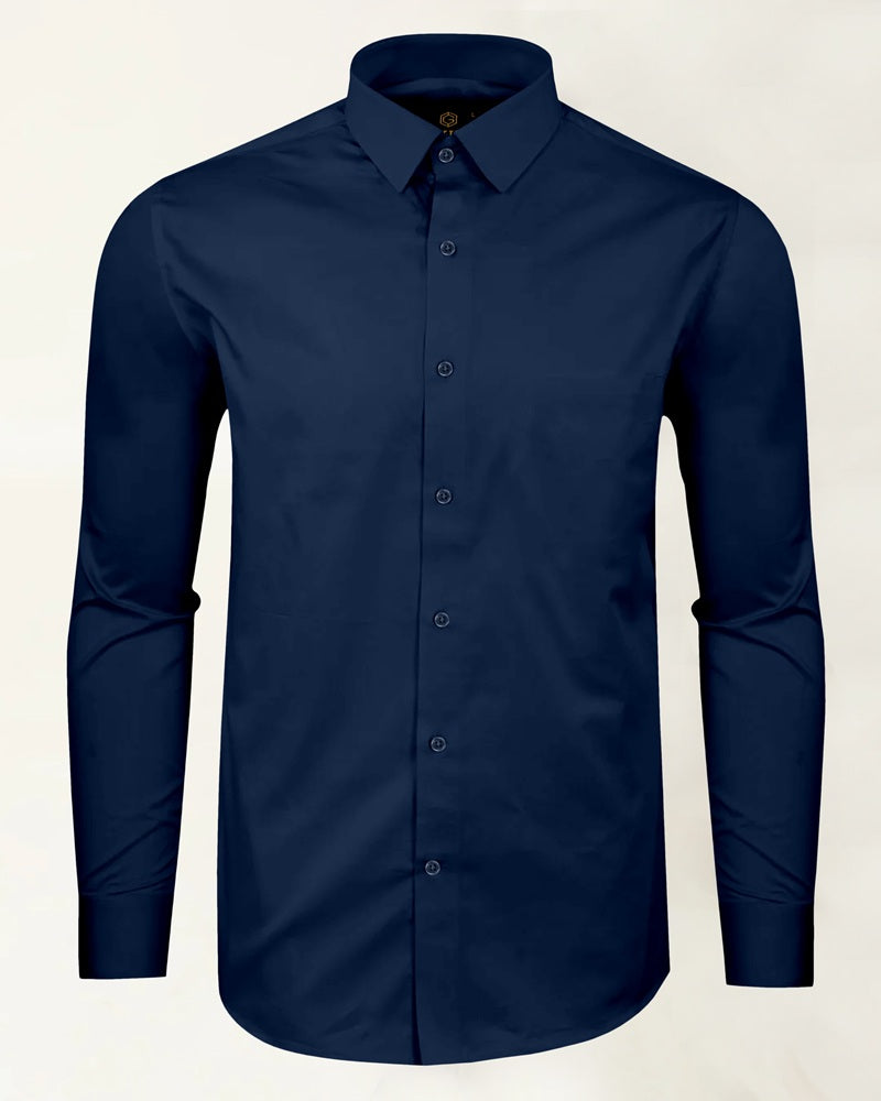 Elegant Navy Blue Egyptian Giza Satin Shirt - Formal & Casual Wear