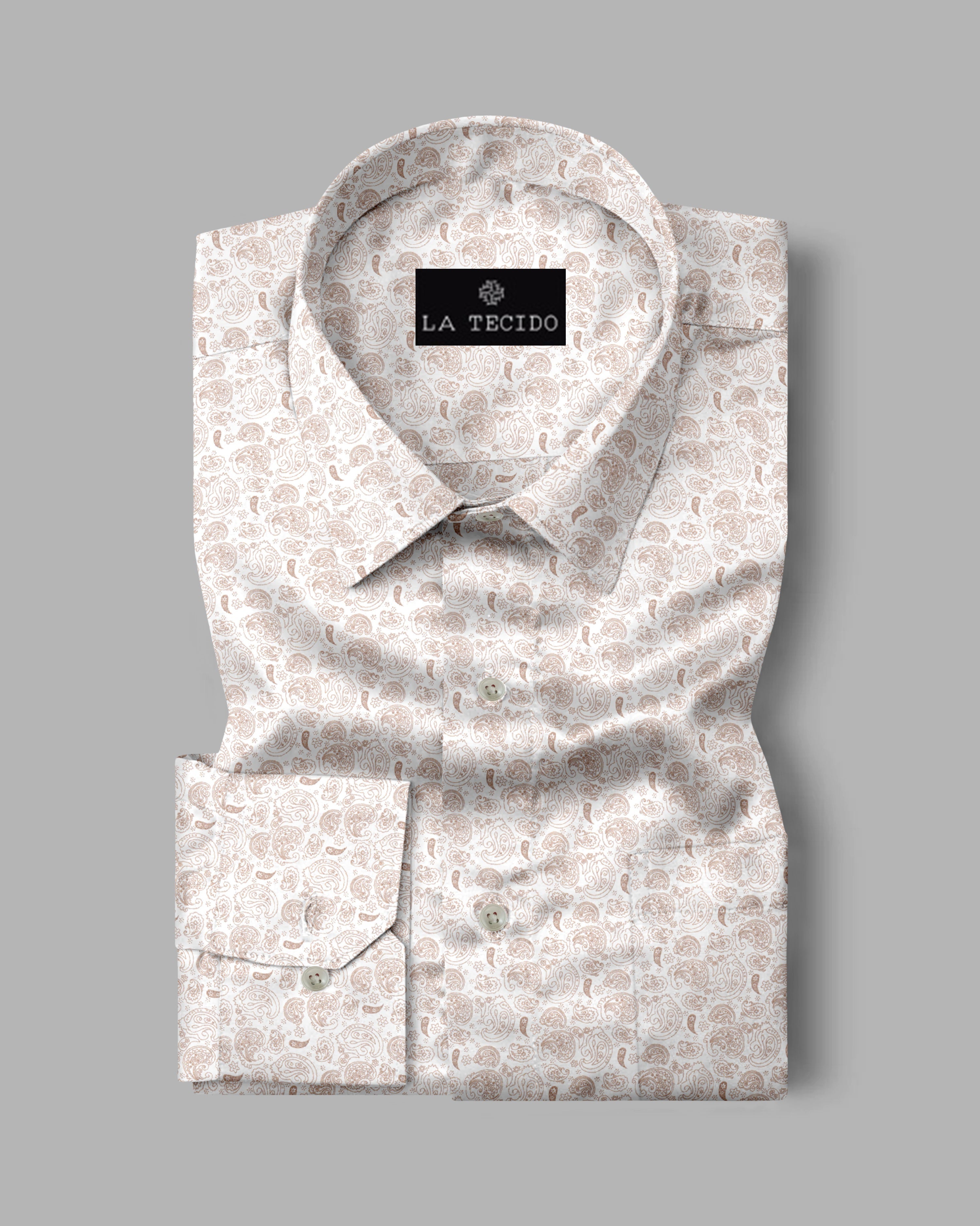 Cream Floral Printed Casual Full Sleeve Shirt For Men With Pocket