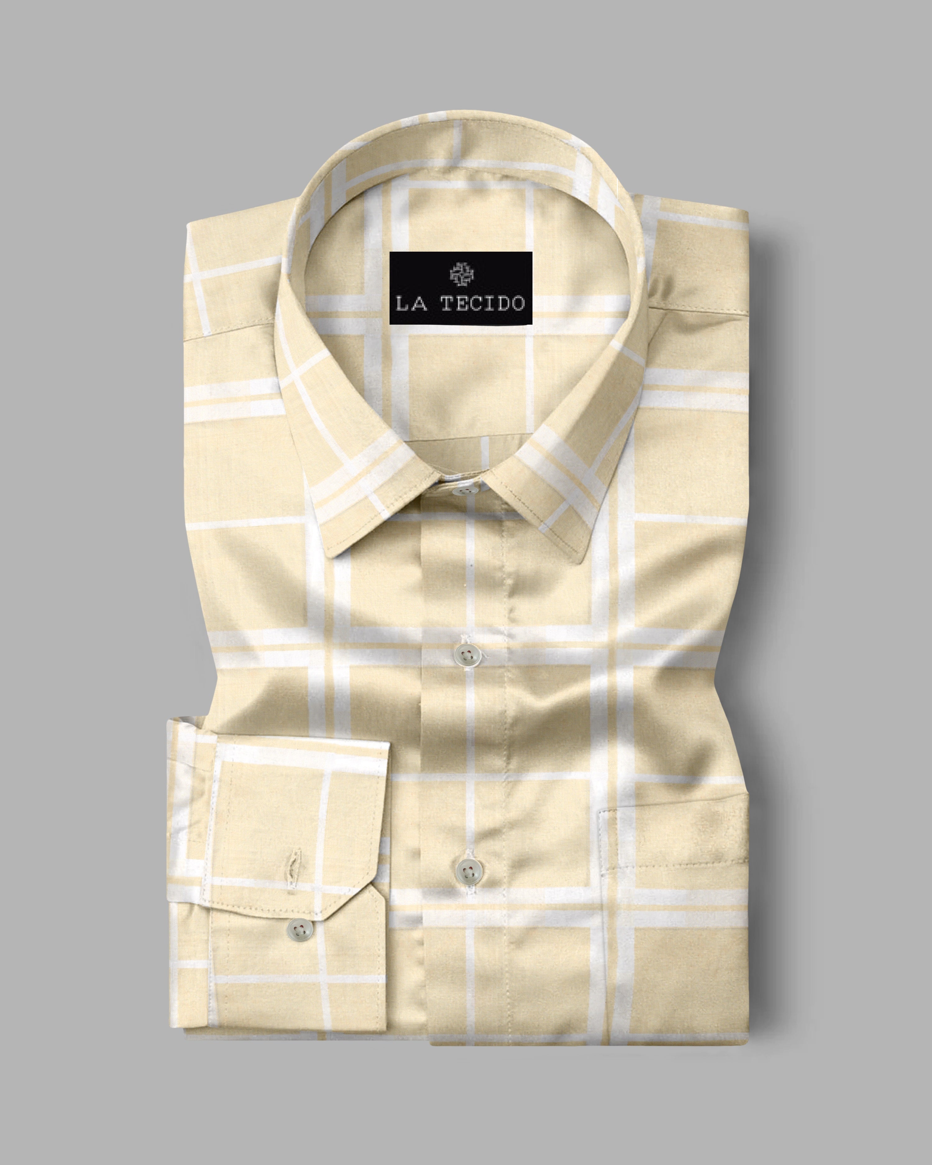 Yellow and White Checks Printed Casual Full Sleeve Shirt For Men With Pocket