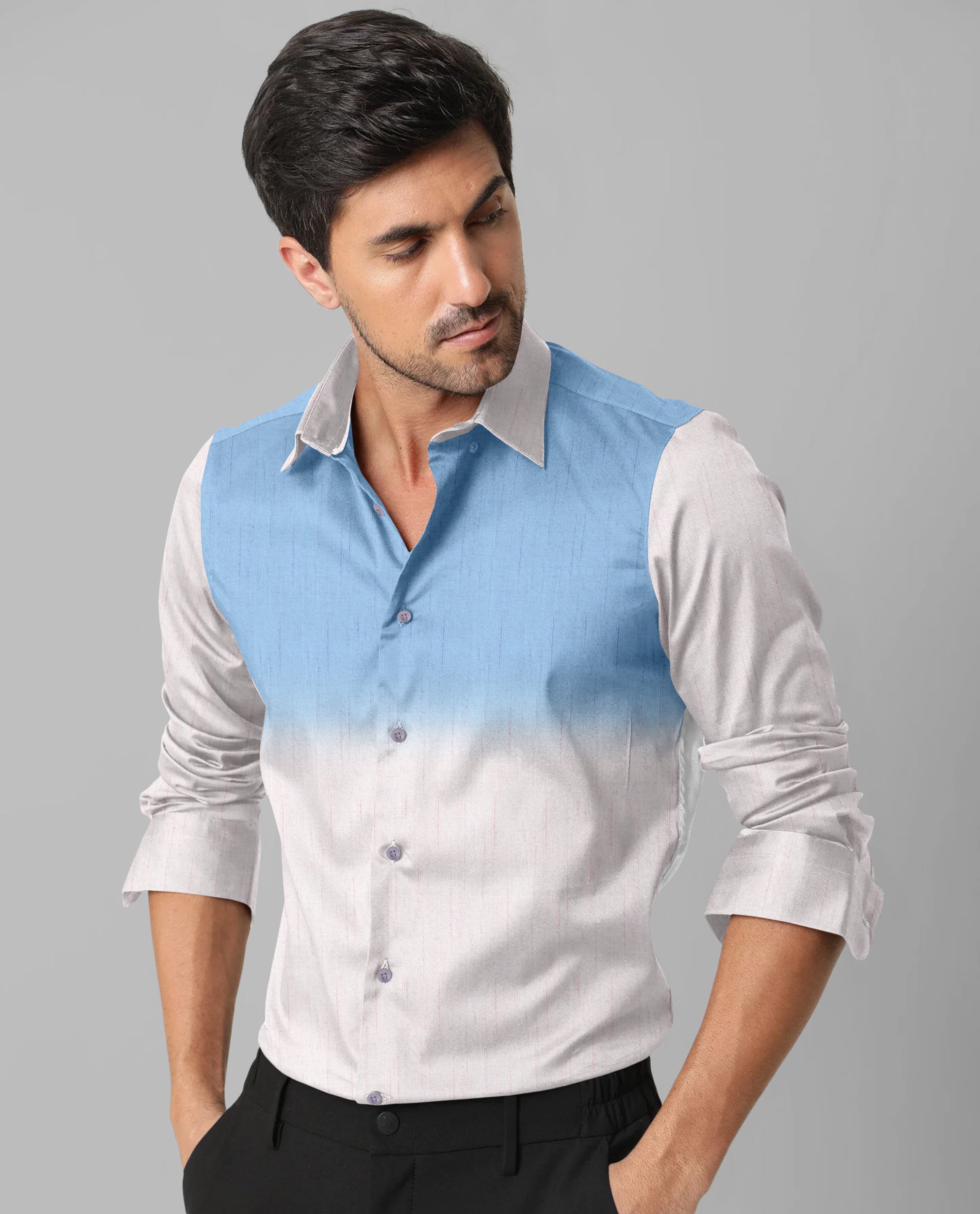 Dual Tone Blue & White Designer Printed Shirt
