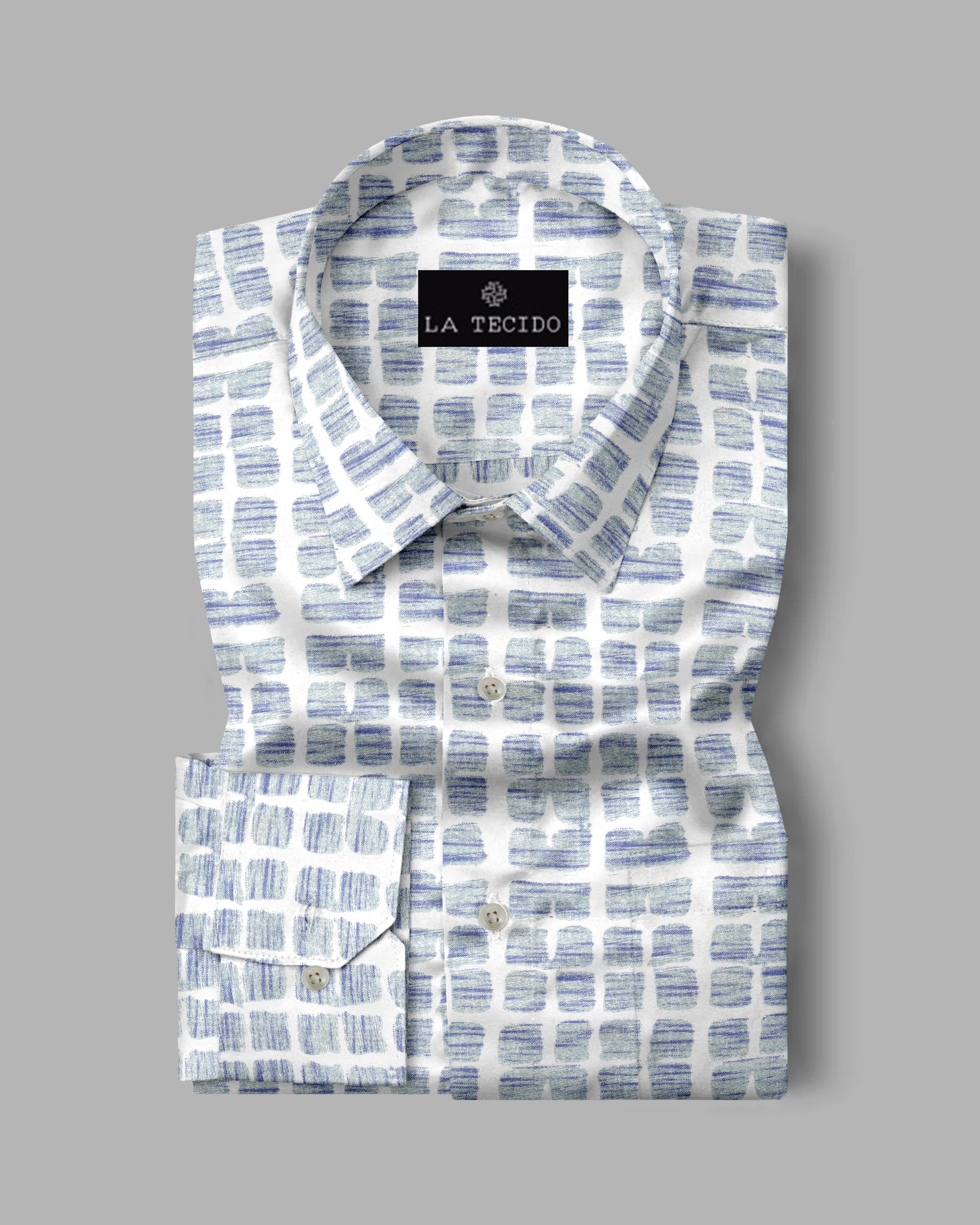 Casual Blue & White Small Check Print Men's Long Sleeve Shirt - Front Pocket
